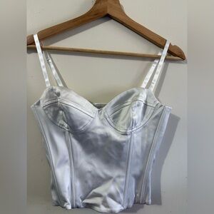TEN Satin White Bustier Crop Top with Sweetheart Neckline